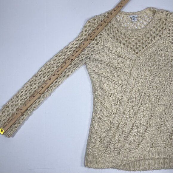 Chunky Cable Knit Bar III Ivory Cream Crochet Sweater L Large - Picture 6 of 8